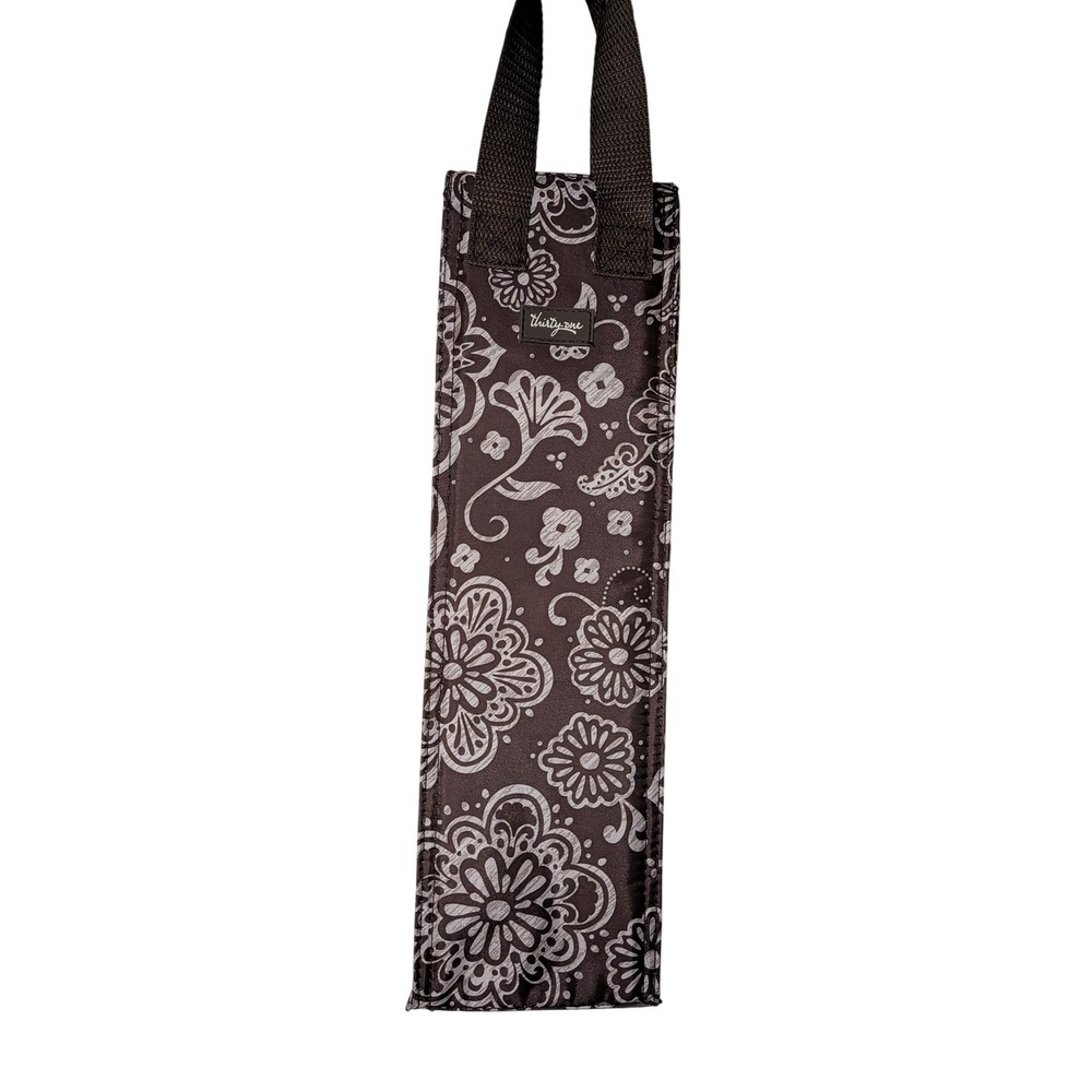 Thirty-One Insulated Bottle Thermal Bag Brown Floral Medallion Wine Tote Carry